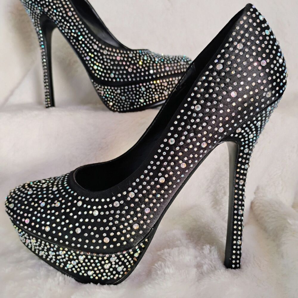 Deb Black Rhinestone Platform Stiletto Heels - Picture 8 of 16